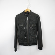 Moda Show Leather Jacket Ladies Uk 8 Black Full Zip Party Evening 4 Pockets