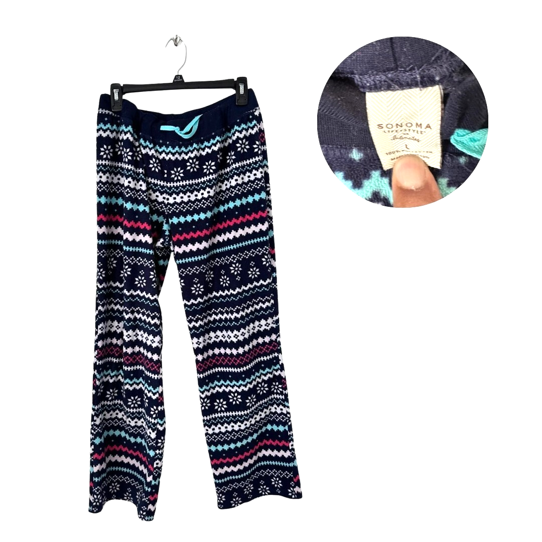 Sonoma Large Fleece Pajama Pants Nordic Fair Isle Snowflake Winter Lounge