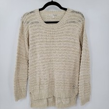 Say What? Women's Large Long Sleeve Tunic Sweater Oatmeal High Low USA MADE