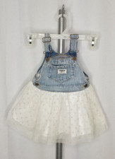 OshKosh B'gosh Sz 18M Ivory Sparkle Tulle Denim Vestbak Bib Overall Jumper Dress