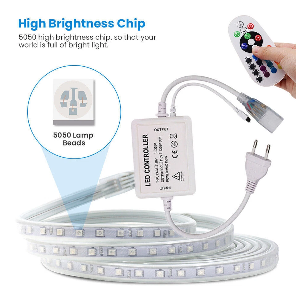 STRISCIA STRIP LED BOBINA SMD 5050 RGB SPINA 220V BIANCA TUBO ESTERNO 1 A 25 M - Immagine 3 di 4