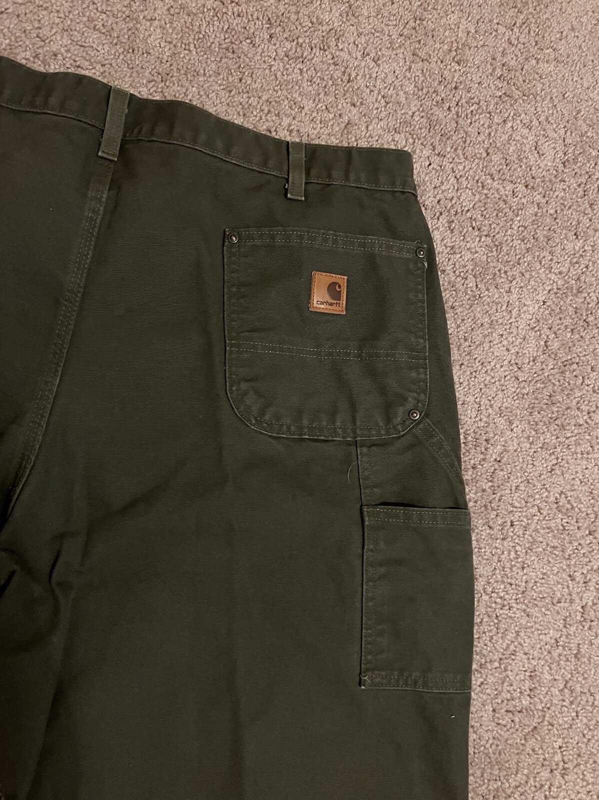Vintage Carhartt MOS Green Duck Double Knee Work Dungaree Pants B136 42x30 thumbnail 6