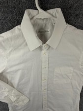 Christian Dior USA 15.5 32/33 Button Up Shirt Men Cotton Blend Long Sleeve White