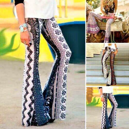 Wide Leg Stretch Flares Pants Bellbottom Leggings Yoga Boho Pattern Print Floral - Picture 1 of 9