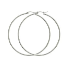 Skinny Light Rhodium Plated Round BIG Hoop Silver Tone Earring Click Top 40-70mm