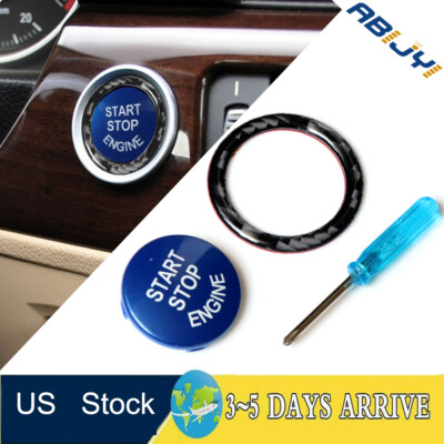 Blue Engine Start Stop Push Button Cover&Ring Trim For BMW E90 E92 E93 2009-2012