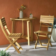 Sophia Outdoor 2 Seater Half-Round Acacia Wood Bistro Table Set w/ Folding Chair