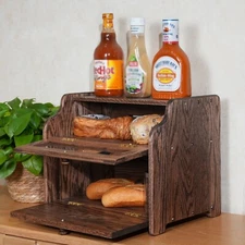 CONSDAN Bread Box, Solid Wood, Oak -Official refurbished