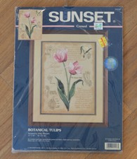 NOS Sunset 1999 Crewel Embroidery kit Botanical Tulips 12 X 16" New Sealed