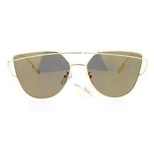 Retro Modern Sunglasses Womens Thin Wire Metal Flat Frame Mirror Lens