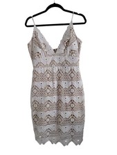 Lulus Womens Dress Sway Away White Nude Crochet Lace Large Mini Cocktail Party