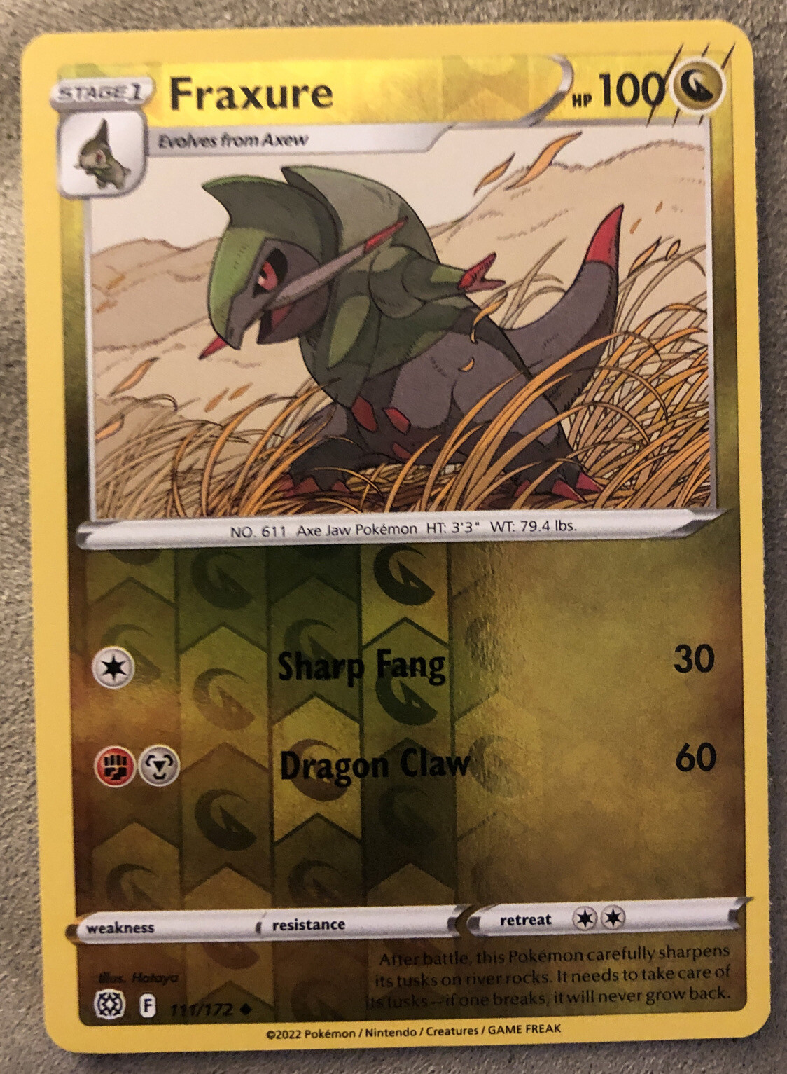 2022 Pokemon TCG Sword & Shield Brilliant Stars Fraxure Reverse Holo 111/172 NM