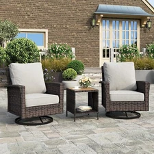 Outdoor Swivel Chairs Set of 2 with Rattan Side Table Patio Wicker Chairs