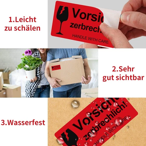 500Stück Vorsicht Zerbrechlich Warnetiketten Aufkleber Etikett Glas Paket Karton - Bild 6 von 11