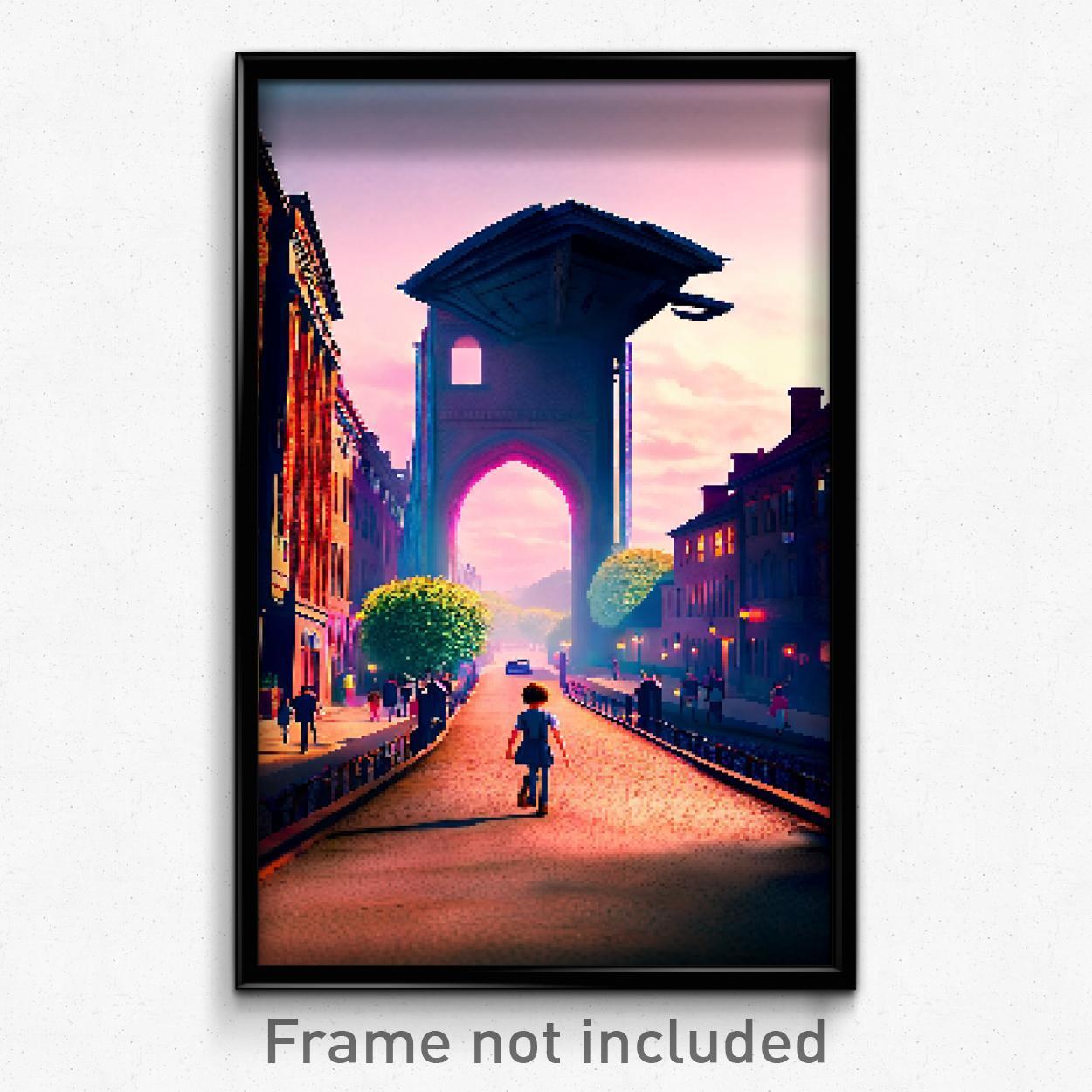 Pixel Art Poster - Adorable Thoroughfare (8 Bit Psychedelic Video Game Print)