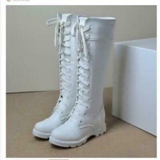 Gothic Women's Lace Up Knee High Boots Riding Shoes Biker Knight Retro Low Heel