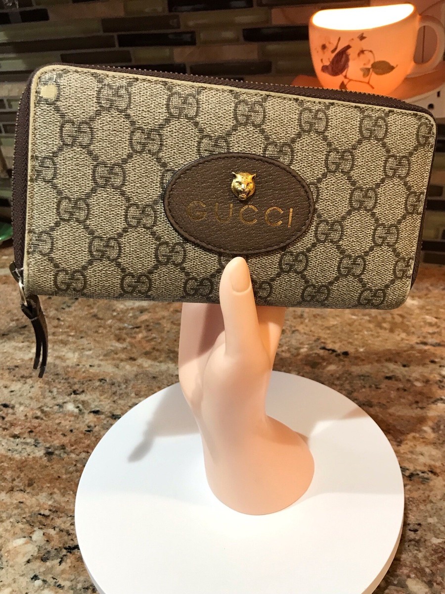 GUCCI GG Supreme Tiger Head Long Zip Around Wallet | eBay GUCCI GG Supreme Tiger Head Long Zip Around Wallet | eBay