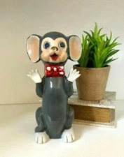 Lipper Mann Figurine/Bowtie Gang/Red Bowtie Mouse/Rhinestone Eyes/Ceramic Mouse