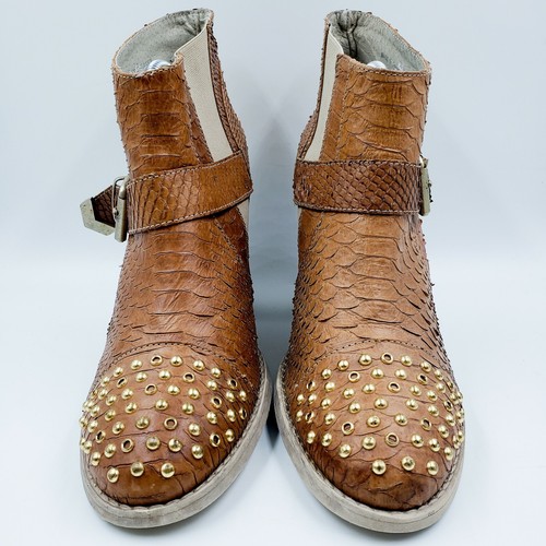 Leather Studded Chunky Heel Ankle Boots 