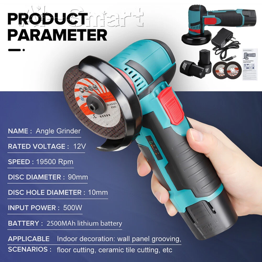 12V Mini Angle Grinder 19500rmp Wood Grinding Cutting Machine Brushless Cordless