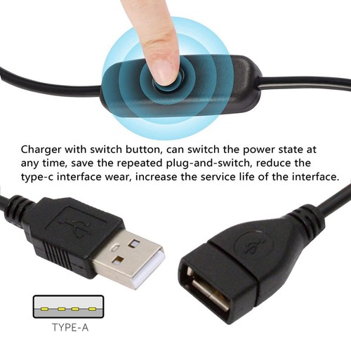 USB Type-A Male to Female USB2.0 Cable with On Off Power Switch DC 5V for Lamp - Picture 2 of 10