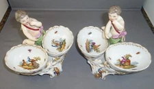 Pair Late 18th Century KPM German Porcelain Double Salt Cellars with Putti