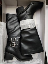 NEW IN BOX Tall Black Boots, Silver Buckles And Zipper Side With Block Heel