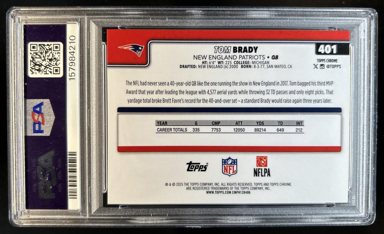 2025 Topps Chrome Tom Brady Image Variation SP #401 Patriots PSA 10 GEM MINT view 2