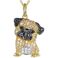 Dog Necklace  Charm, Pug, Gold, Metal Chain and Pendant   Perfect Gift
