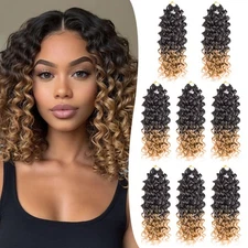 8 Packs GoGo Curl Crochet Hair, 14 Inch Curly, Brown, Human Hair, Water Wave, Cr