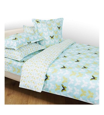 $325 Yves Delorme Envol Fitted Sheet Butterflies 75x85''(190 x 215CM) Blue Yellow