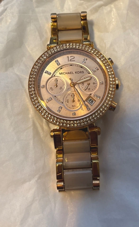 Женские часы Michael Kors розовое золото с драгоценными камнями мульти циферблат MK-5896 дата - Изображение 3 из 4