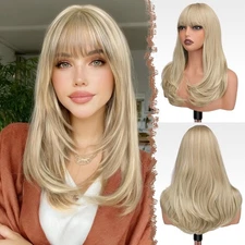 Dirty Blonde Long Straight with Bangs 18in Premium Hair