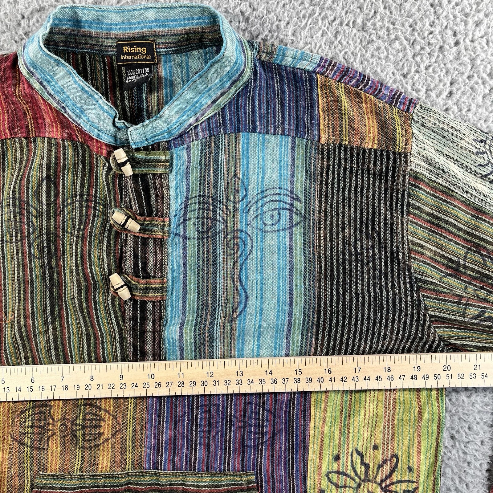 Rising International Patchwork Shirt Small Nepal … - image 5