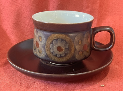 VINTAGE DENBY ARABESQUE TEE/KAFFEETASSE UND UNTERTASSE NEUWERTIG/TOP ZUSTAND