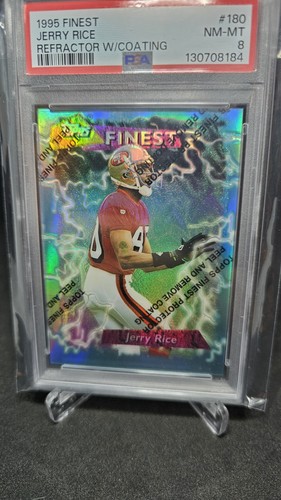 Jerry Rice 1995 TOPPS FINEST REFRACTOR RARE W/COATING #180 NM MINT PSA 8 HOF 