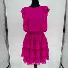 1. State Dark Fuchsia Scoop Neck Flutter Tiered Ruffled Sleeveless Mini Dress L