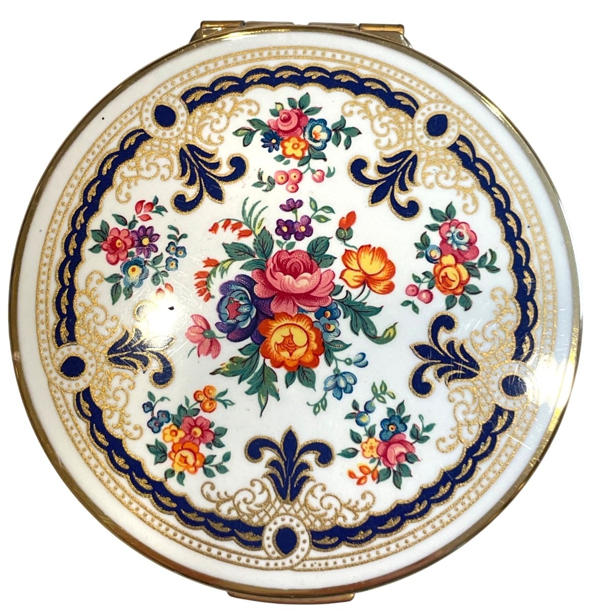 ヴィンテージ　Stratton　コンパクト　ミラー　ブーケ　England製 Vintage Stratton England Floral Powder Compact Gold Case Mirror
