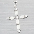 Cross Simulated Moissanite White Fire Opal Silver Jewelry Necklace Pendant