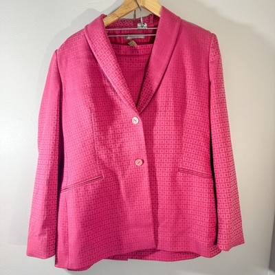 Italian Hot Pink Jacquard Skirt Suit | Power Blazer & Pencil Skirt
