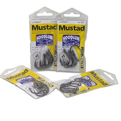 4 x Mustad Hoodlum 4X Strong Live Bait Ultra Point Haken 5/0 (7 Haken pro Packung)