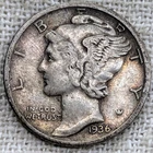 1936 S Mercury Dime XF : Extra Fine, Lower Mintage 9.2M - .9 Fine Silver Coin