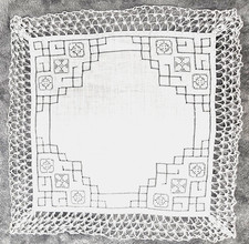 Antique White Linen Crochet Edge Wedding Handkerchief Drawnwork hanky 1900 14"