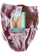 Vintage Gelmart PINK Second Skin Satin High-Cut Bikini Panties, Sz. S, NWT 