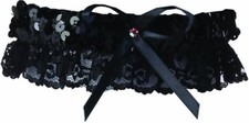Liza Sequined Garter, Black, 6 x 1 x 1 Inch, Bridal, Wedding, Lingerie, Leg