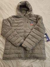NFL Team Apparel Puffer Jacket Men  s Medium Gray Hooded Full Zip NWT