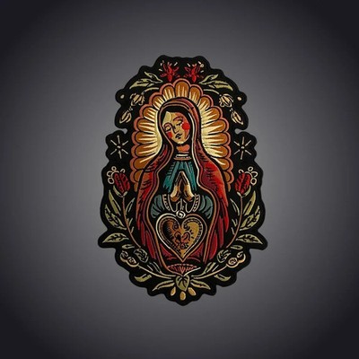 Embroidered Sacred Heart Virgin Mary Iron-On Patch 3-8in Gothic