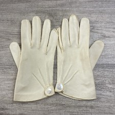 Vintage Women Cotton Gloves Crescendoe Pearl Button Wrist Length White Sz 6 1/2