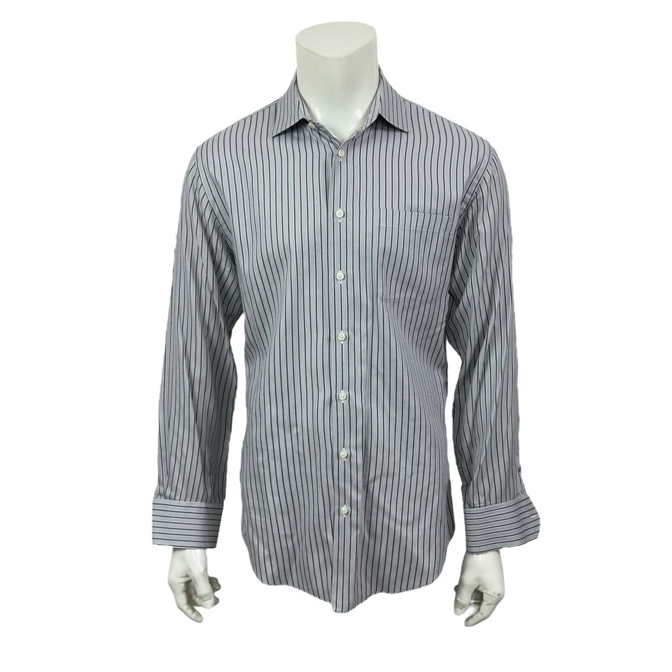 Camisa de Vestir Neiman Marcus Ajuste Ajustado Para Hombre 16-34/35 Algodón Años 80 2 Capas Gris Rayas Foto 3 de 4