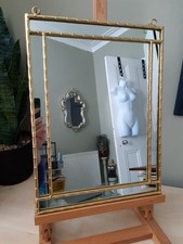 Wall Mirror With Hanging Chain Gold Metal Bamboo Pattern Borders